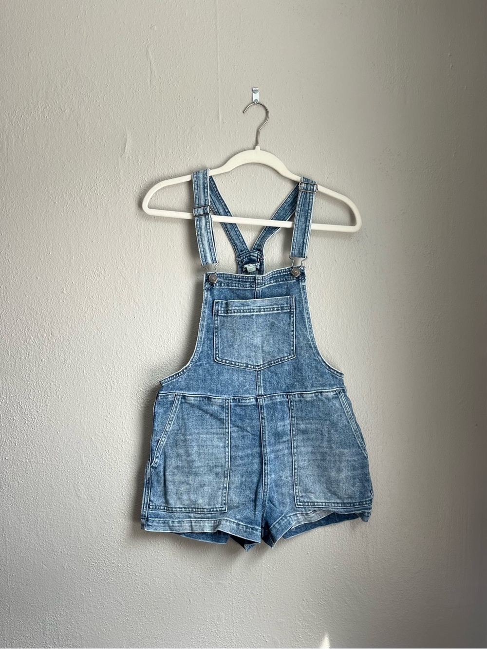 aerie Light Blue Denim Short Overalls